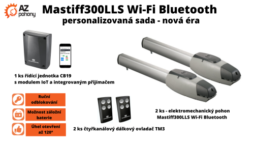 Mastiff300LLS Wi-Fi Bluetooth - personalizovaná sada pohonu dvoukřídlé brány do 6 m